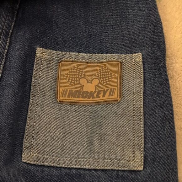 Disney Mickey Mouse Vintage Blue Denim Racing Theme Overalls Size 18 Months - Picture 6 of 8